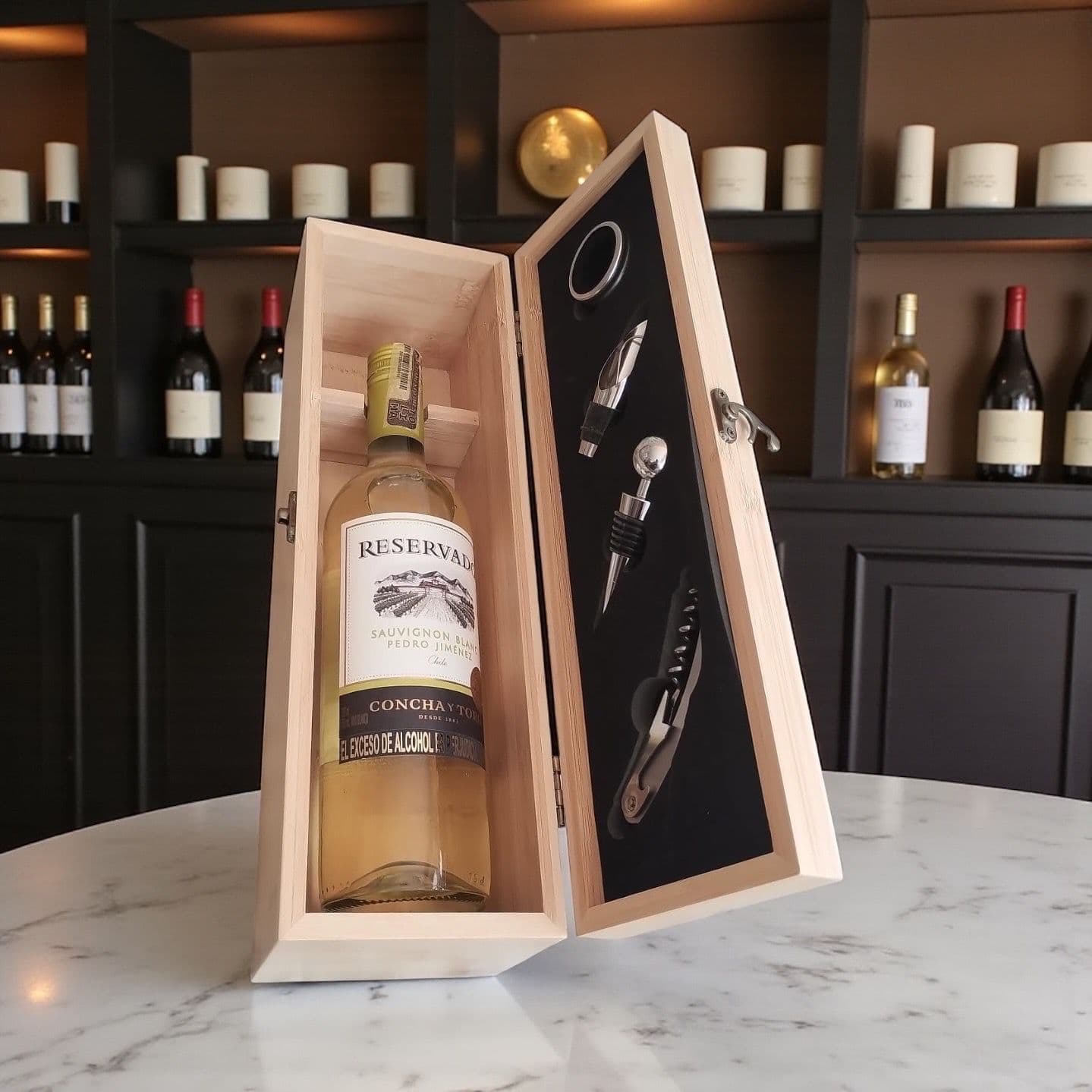CAJA PARA VINO CON ACCESORIOS PREMIUM